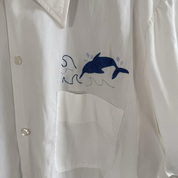 Vtg Fishing Shirt Men Large L Embroidered Marlin Swordfish Short Sleeve Button - Picture 4 of 9